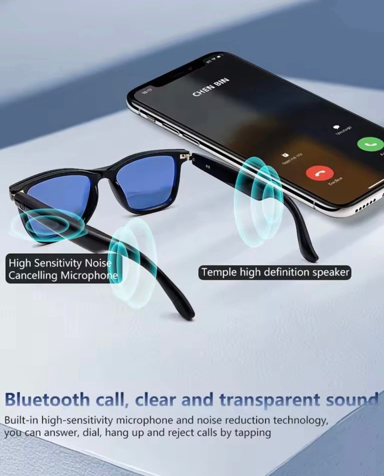 Bluetooth Smart Sunglasses Music Call UV400 Polarized Lens 2-in-1 Glasses