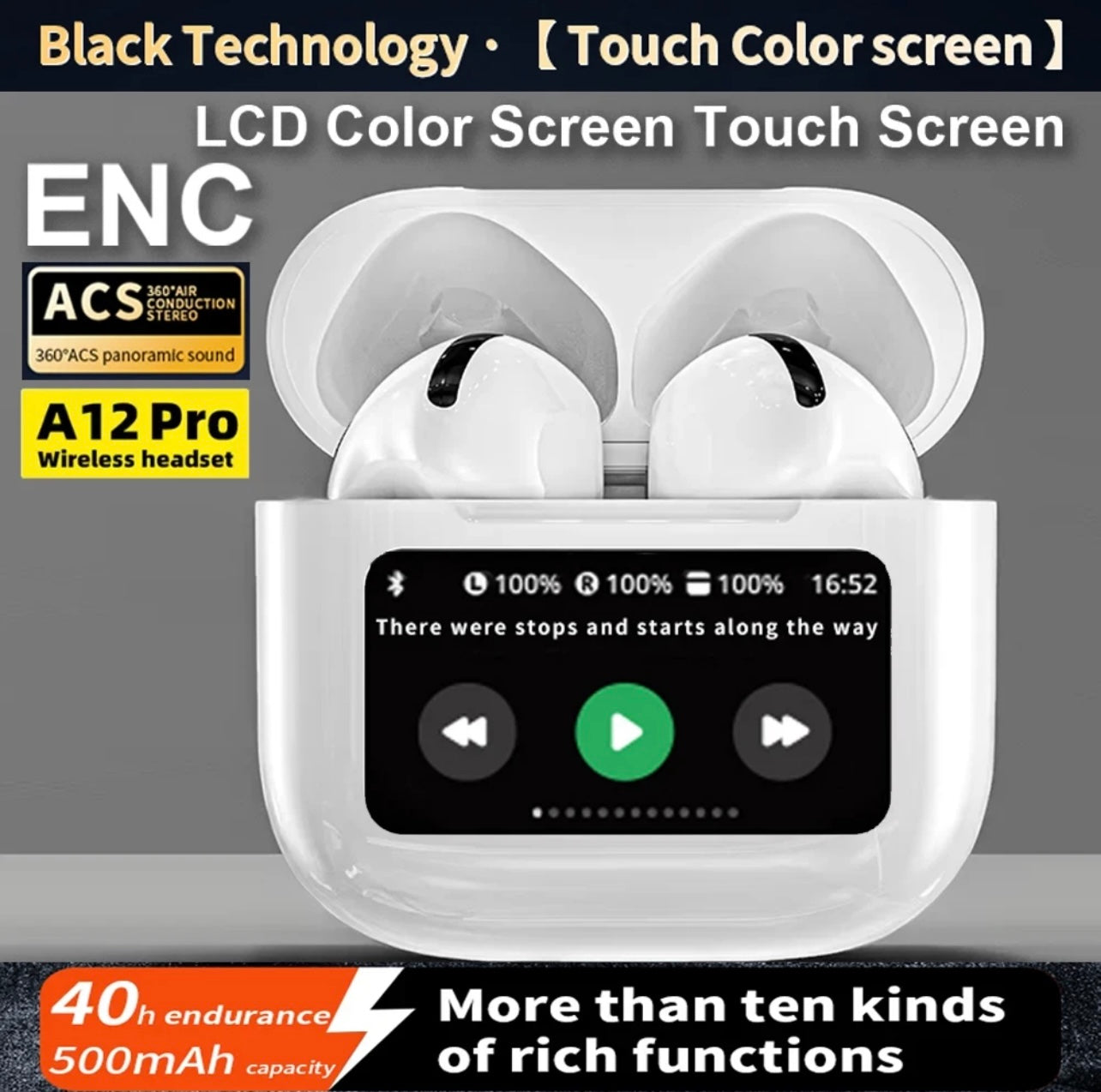 Wireless Earbuds w/ Touch LCD, EQ Control, Super Bass & Surround Sound