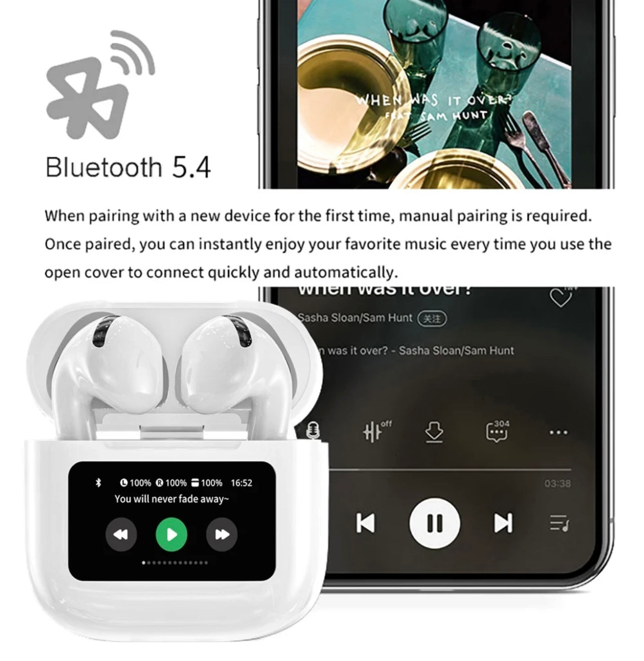 Wireless Earbuds w/ Touch LCD, EQ Control, Super Bass & Surround Sound