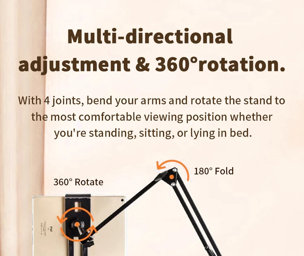 ADJUSTABLE LONG ARM TABLET STAND SMARTPHONE HOLDER DESKTOP ROTATING CLAMP MOUNT