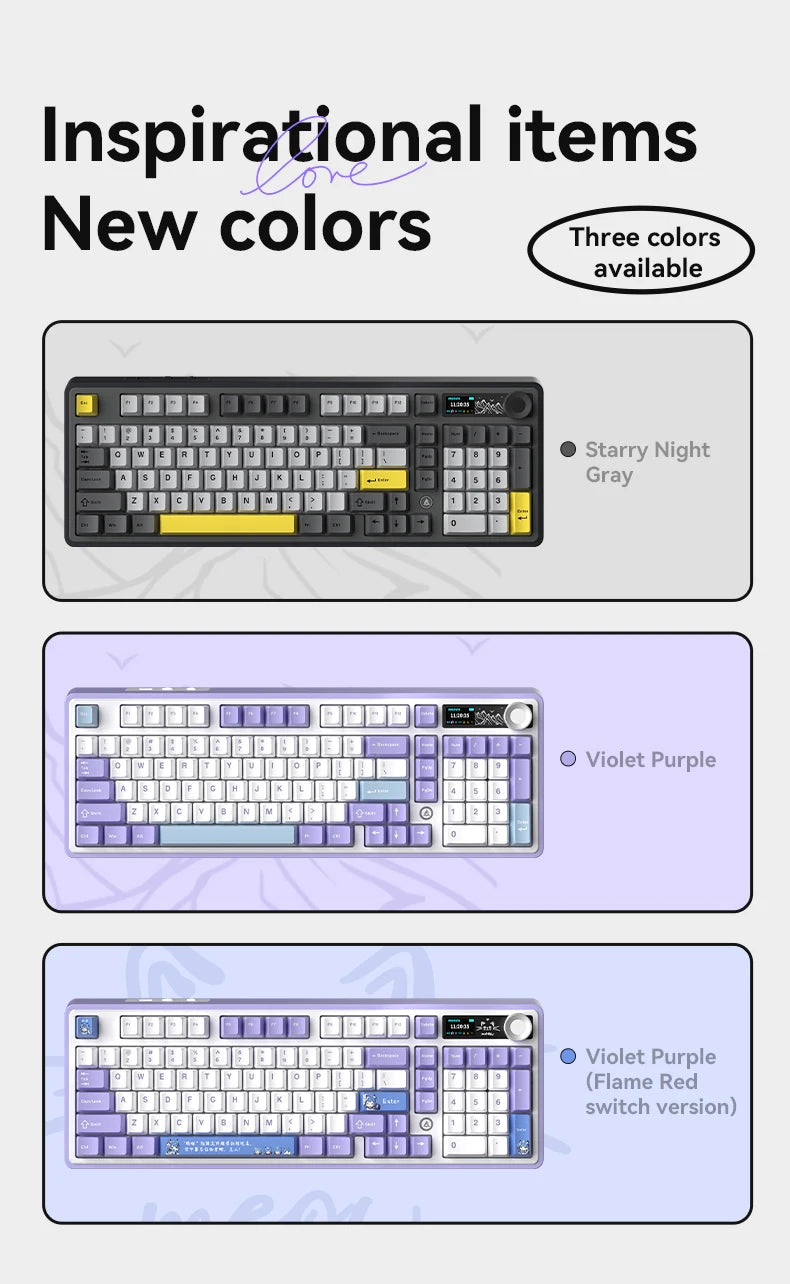 Wireless Wired Mechanical Keyboard 98 keys RGB TFT Display Knob Hot SWAP SWITCH