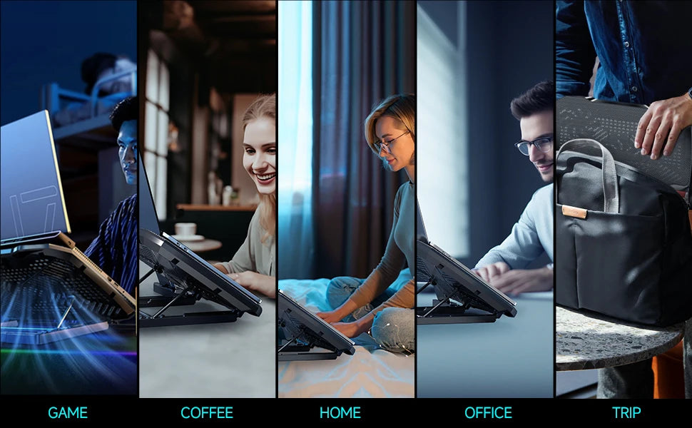Laptop Cooling Pad β 12-15.6β Stand, 5 Quiet Fans, Adjustable Height, Built-in Pho