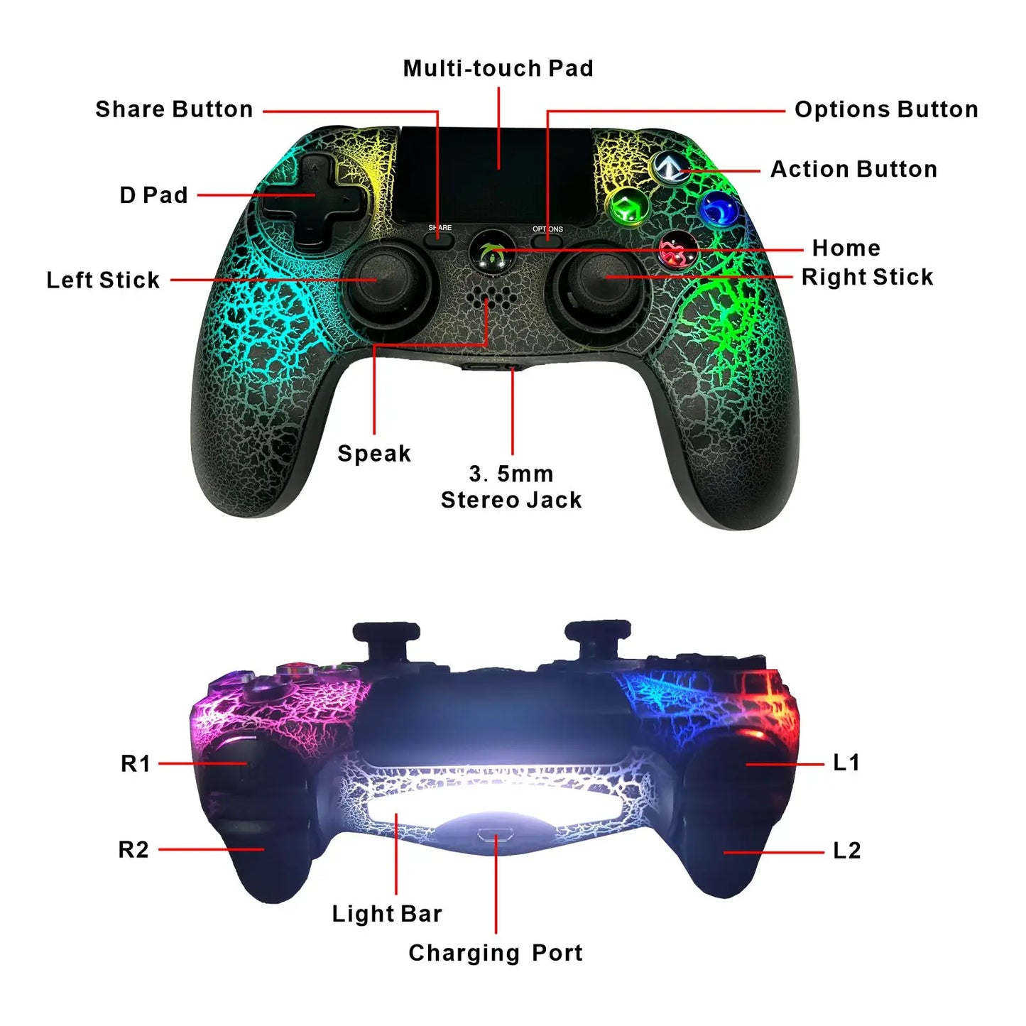 Wireless Controller for PS4/Slim, PS3, iPhone, iPad, iOS, Android, PC β Dual Vib
