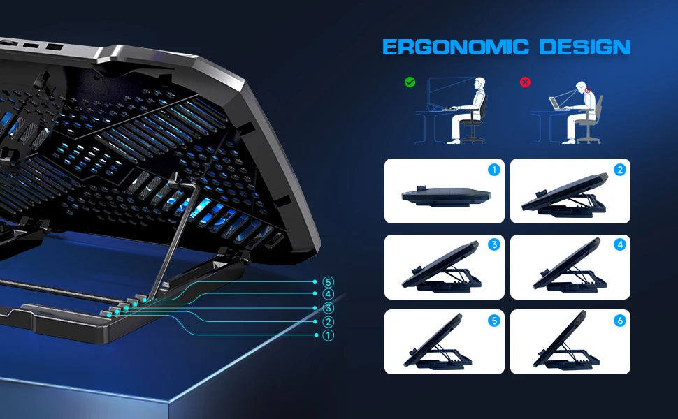 Laptop Cooling Pad β 12-15.6β Stand, 5 Quiet Fans, Adjustable Height, Built-in Pho