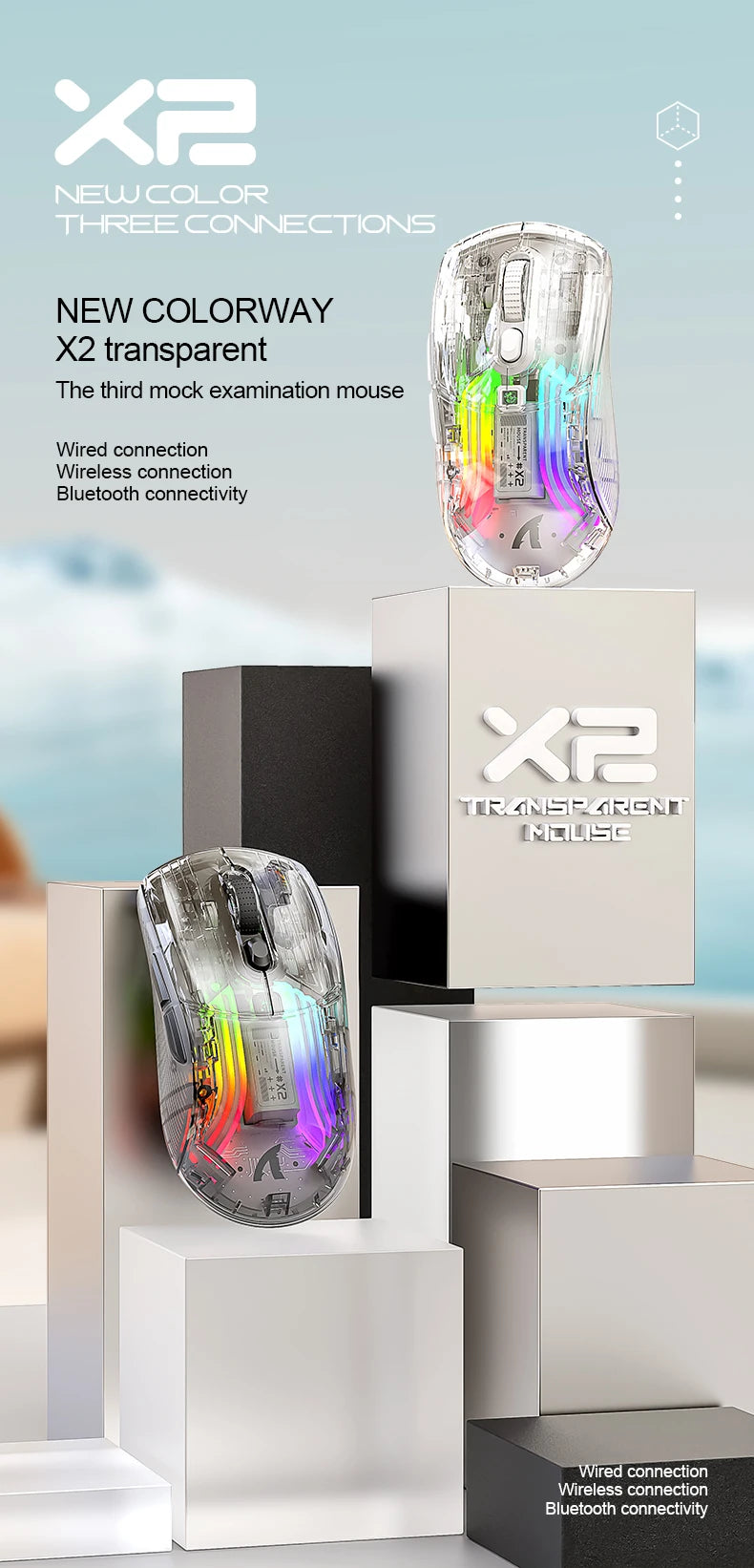 Attack Shark X2 Transparent Wireless Mouse | Silent Click, RGB, Ergonomic Design