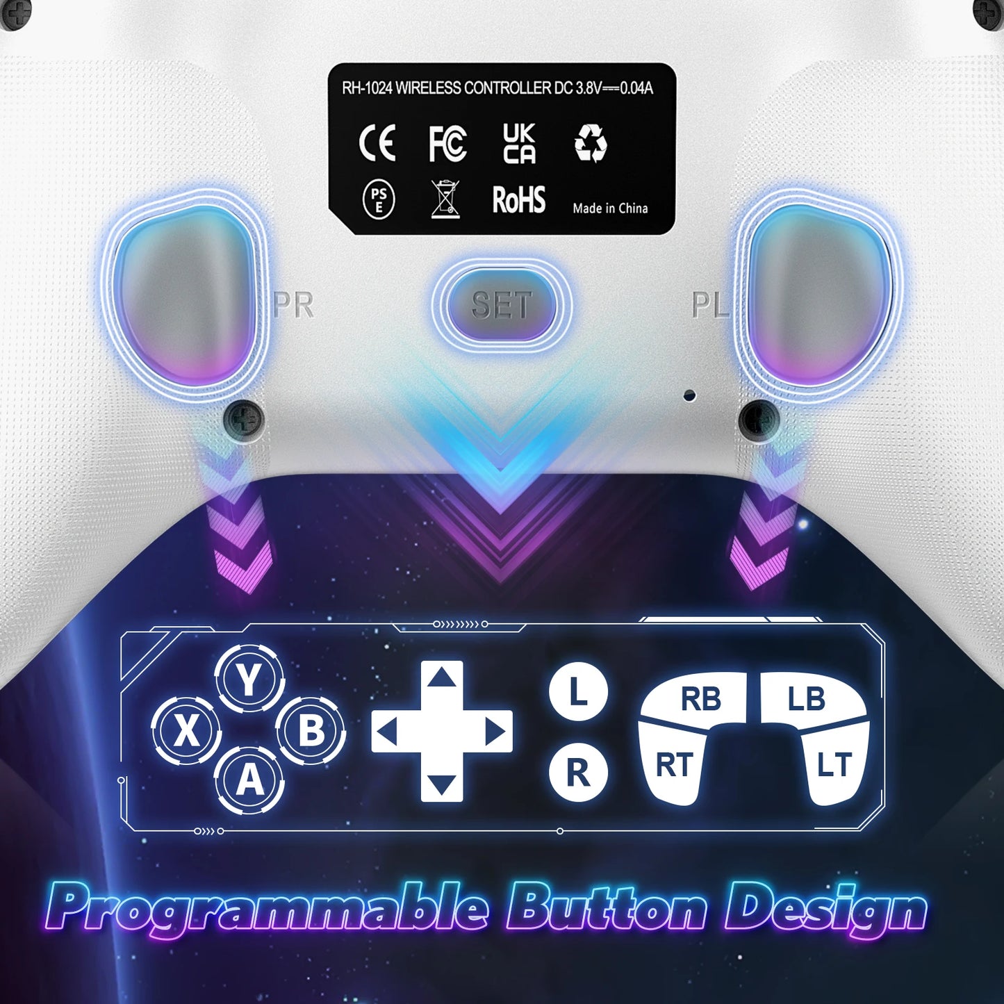 Wireless Gamepad Controller for Xbox One, RGB, Dual Vibration with Six Axis