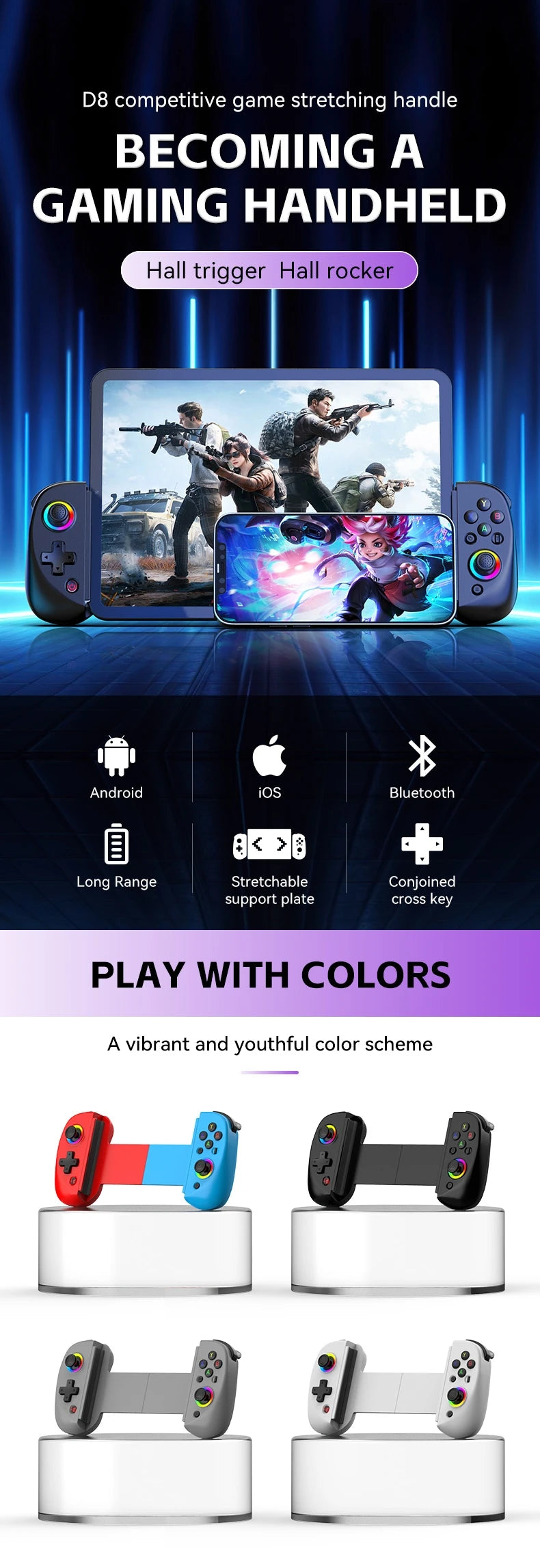 Wireless Mobile Controller Turbo 6-Axis Gyro Vibration for Android iOS PS4 PS3