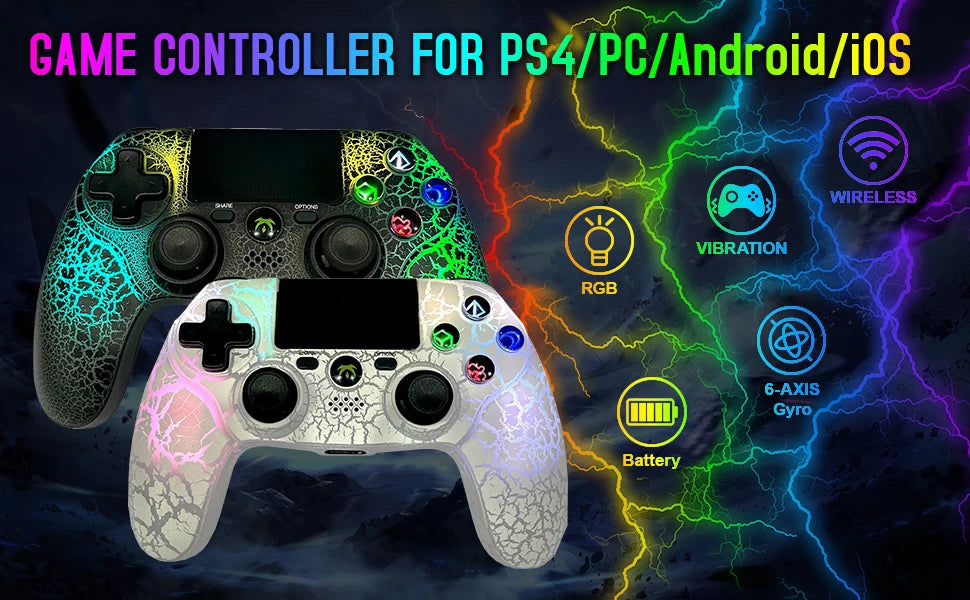 Wireless Controller for PS4/Slim, PS3, iPhone, iPad, iOS, Android, PC β Dual Vib