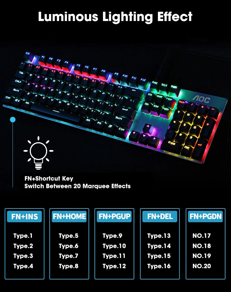 WIRED MECHANICAL KEYBOARD104 FULL KEYS METAL PANEL RGB CUSTOMIZABLE BACKLIGHT