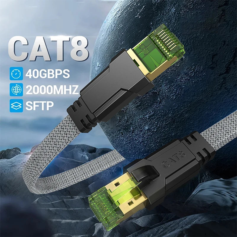 CAT 8 Ethernet Cable β 40Gbps High-Speed LAN, RJ45, Flat Design for PC, Modem, R