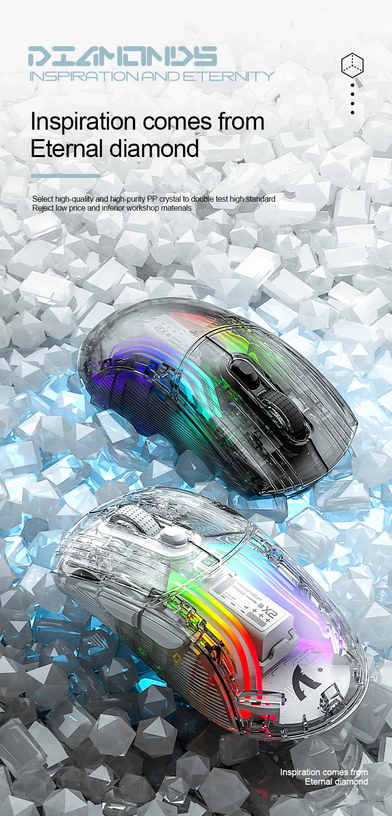 Attack Shark X2 Transparent Wireless Mouse | Silent Click, RGB, Ergonomic Design