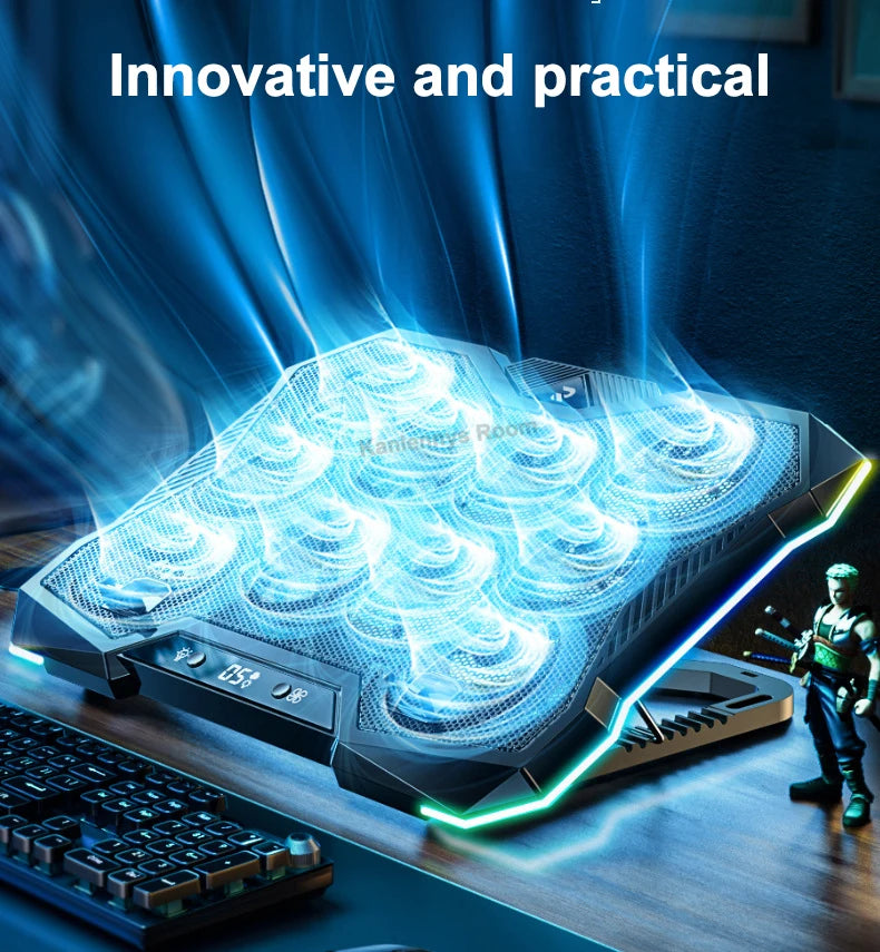 Laptop Cooling Pad 10 Quiet Fans RGB Stand w/ Digital Display for 12β18β Laptops