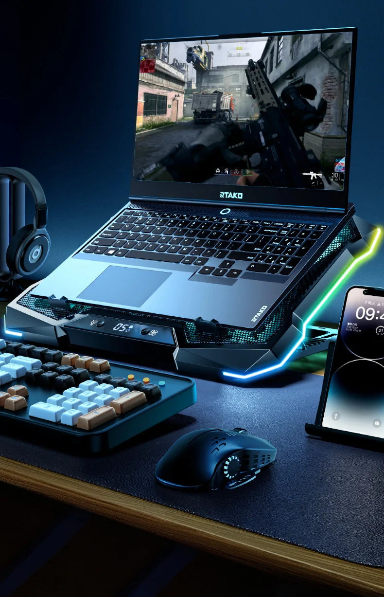 Laptop Cooling Pad 10 Quiet Fans RGB Stand w/ Digital Display for 12β18β Laptops