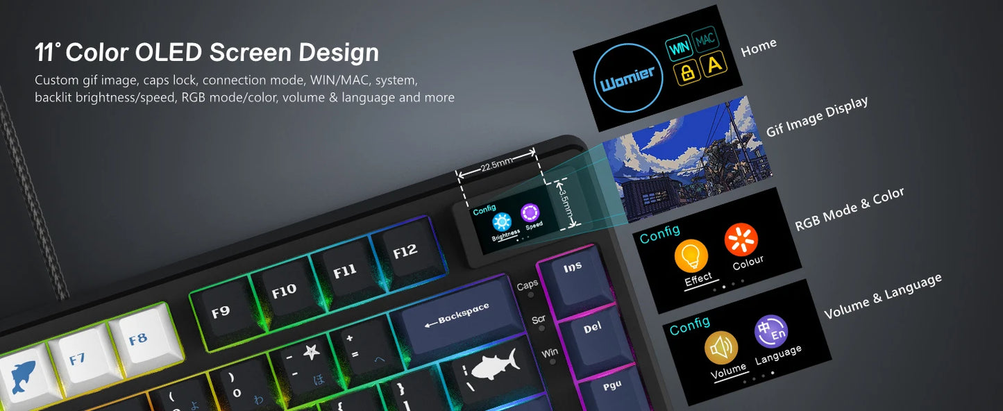 WIRED MECHANICAL GAMING KEYBOARD 81 Keys OLED DISPLAY KEY HOT SWAP Attack Shark