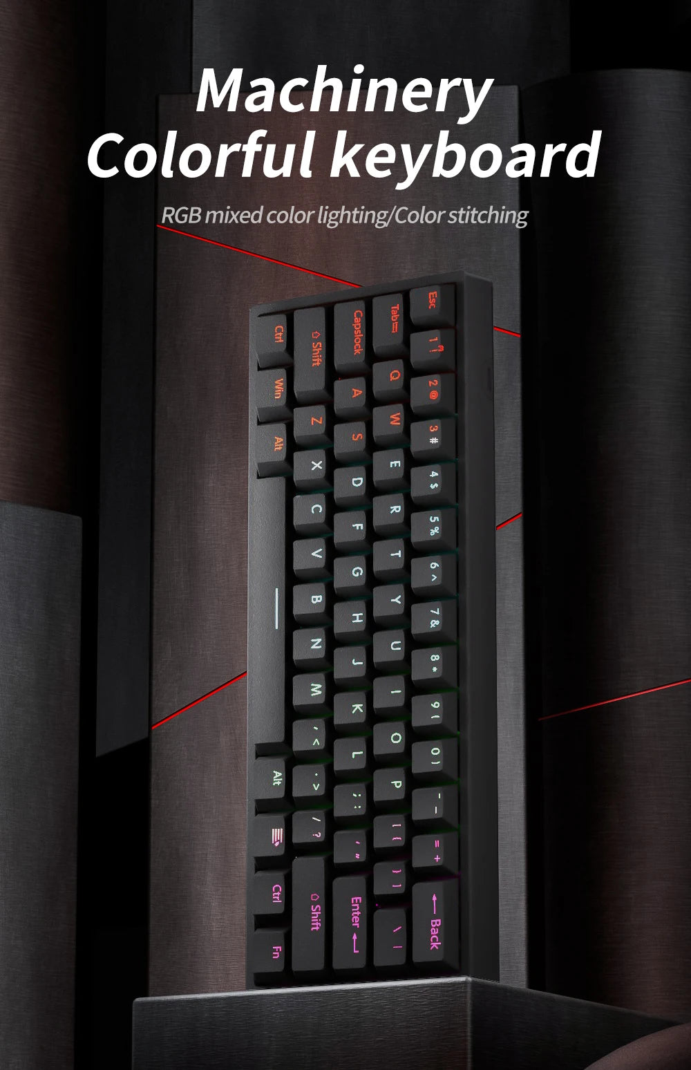 Wired Gaming Mechanical Keyboard 61 Keys Red Switch RGB Backlit Hot Swappable