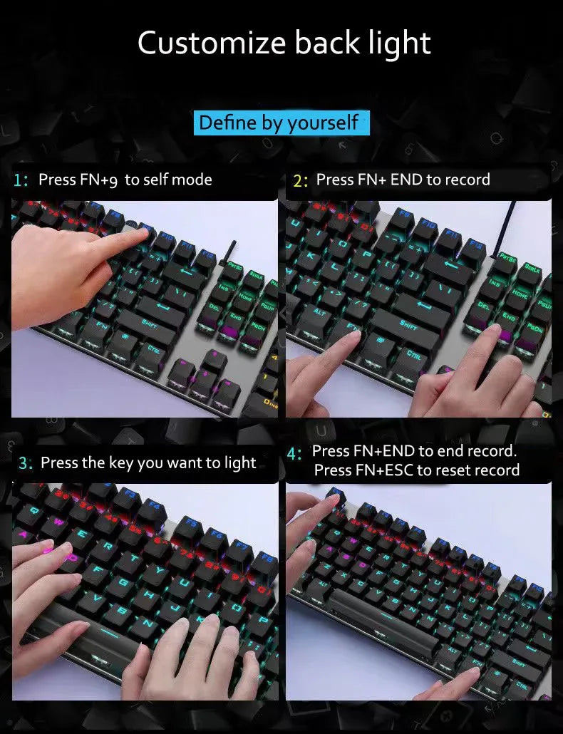 Wired Mechanical Keyboard RGB 104 Keys Metal Panel Customizable Backlight - ZeeTec Store