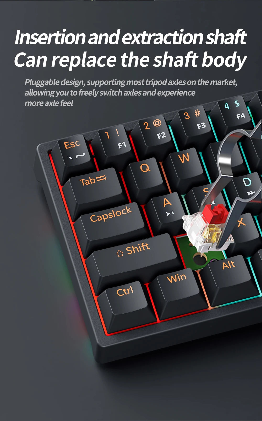 Wired Gaming Mechanical Keyboard 61 Keys Red Switch RGB Backlit Hot Swappable