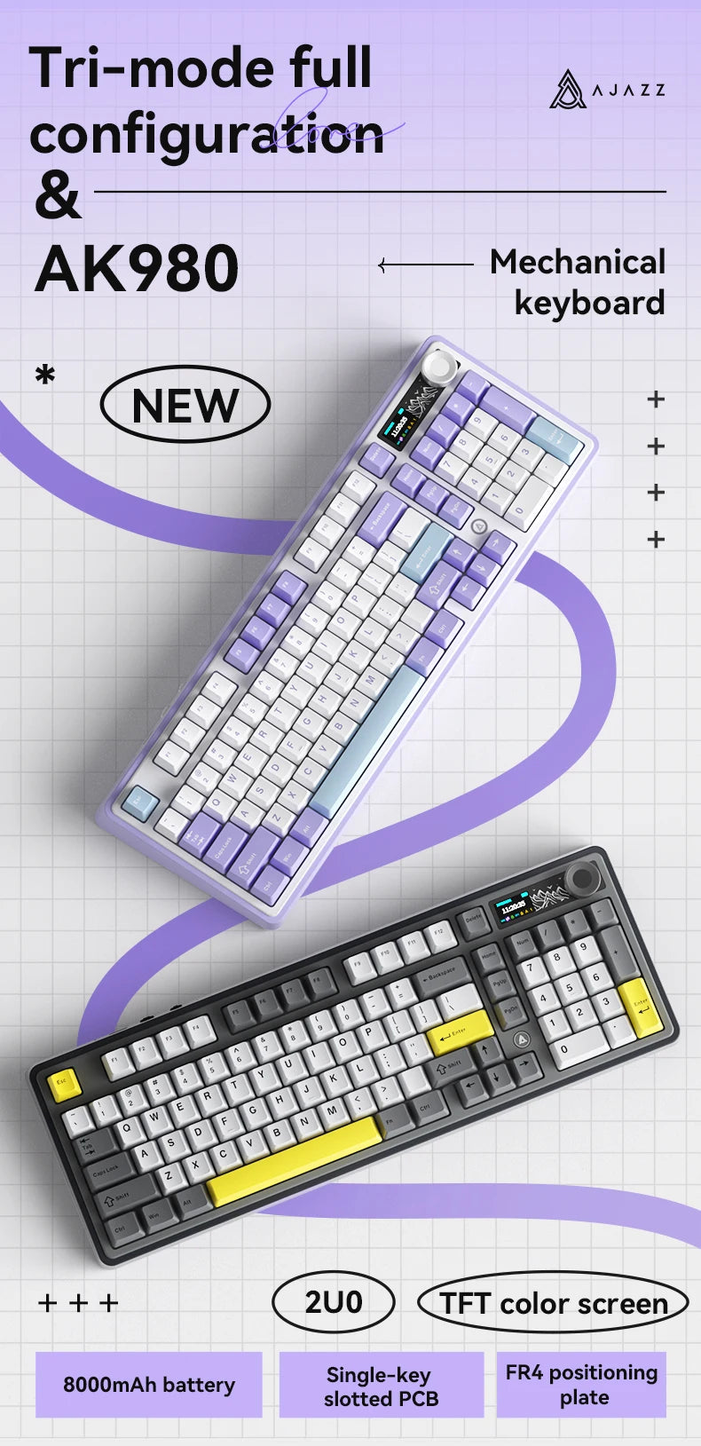 Wireless Wired Mechanical Keyboard 98 keys RGB TFT Display Knob Hot SWAP SWITCH