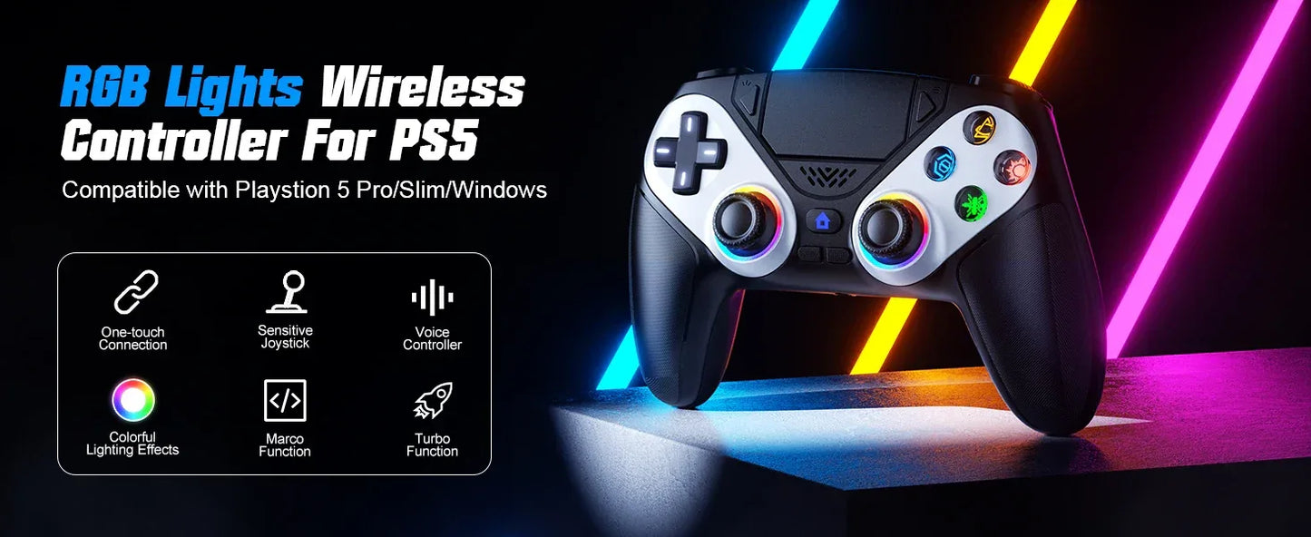 Wireless PS5 Controller with Turbo, Touchpad, Hall Trigger, Dual Vibration, and Ergonomic Design - ZeeTec Store