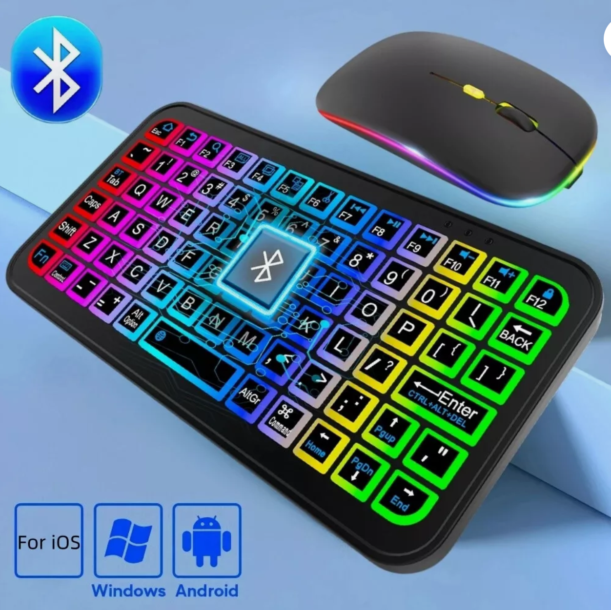 WIRELESS KEYBOARD MOUSE COLORFUL LUMINOUS ADJUSTABLE BACKLIGHT TABLET PHONE PC
