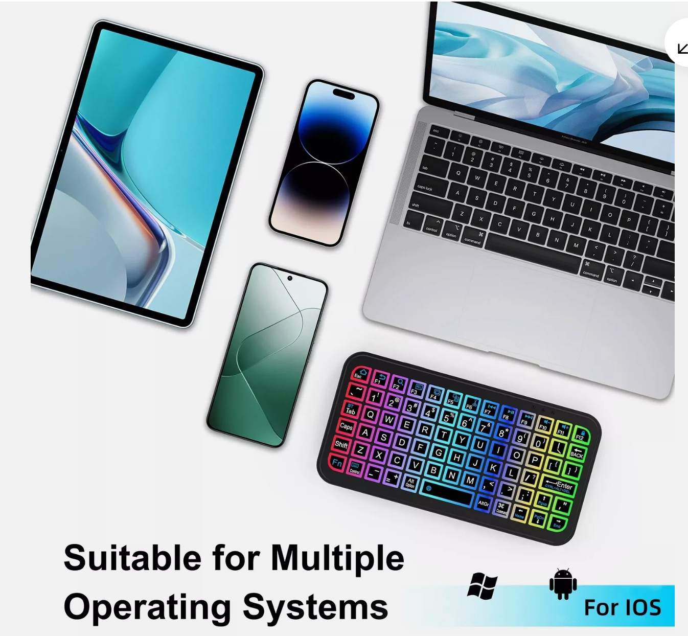 WIRELESS KEYBOARD MOUSE COLORFUL LUMINOUS ADJUSTABLE BACKLIGHT TABLET PHONE PC