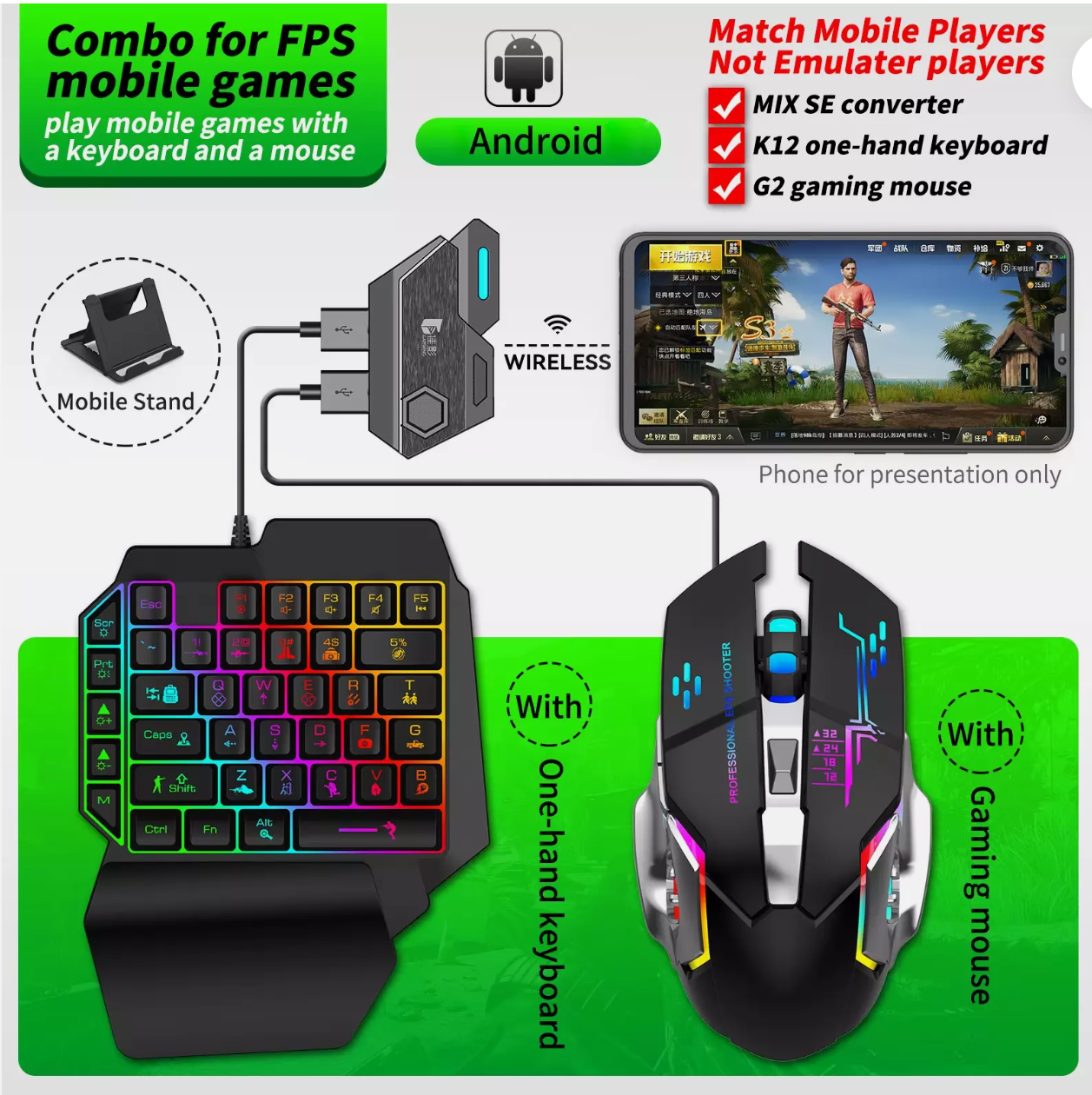 Gamer 5 in 1 Kit Mobile Games PUBG Fortnite Converter adapter for mobile devices
