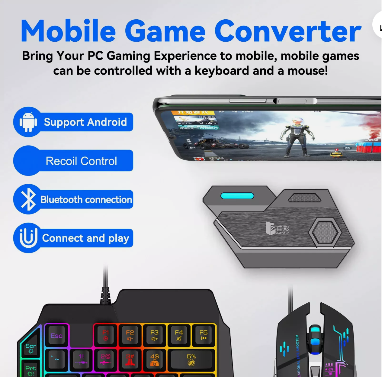 Gamer 5 in 1 Kit Mobile Games PUBG Fortnite Converter adapter for mobile devices