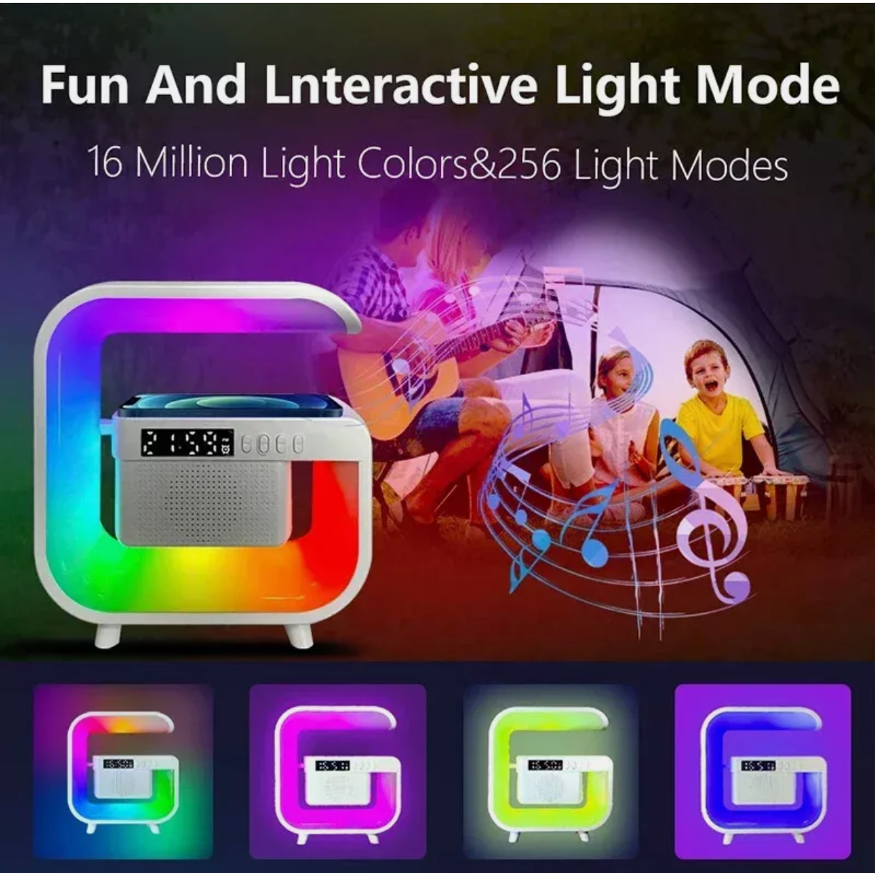 Smart Luminous Wireless Speaker with Wireless Charger, RGB Light FM
