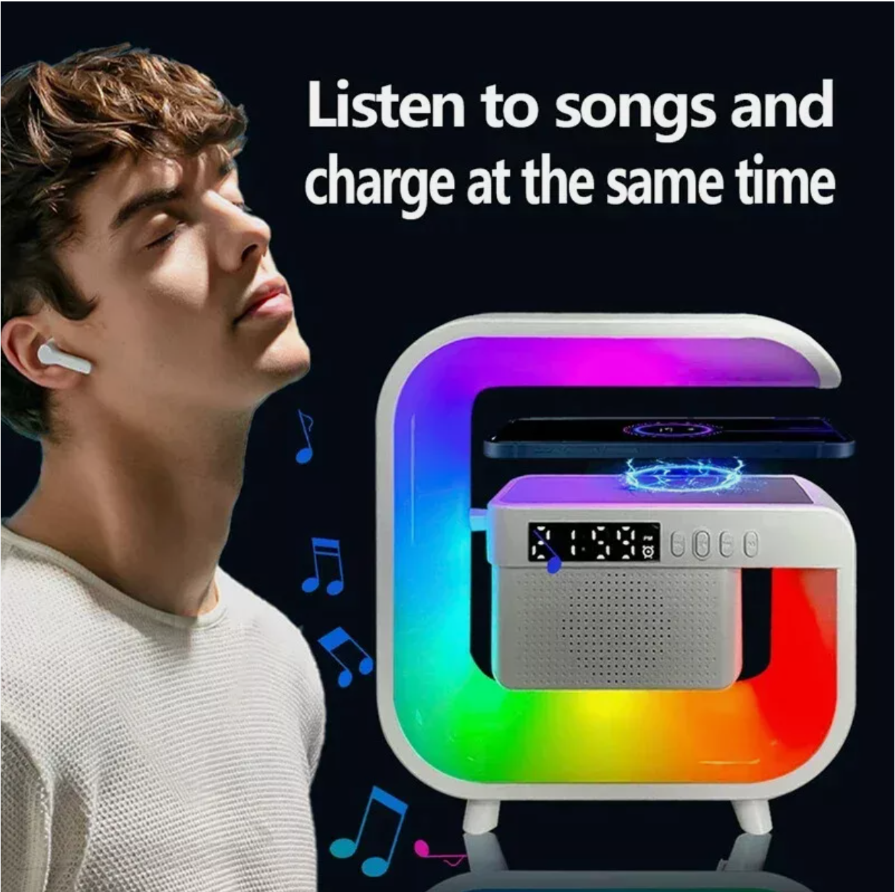 Smart Luminous Wireless Speaker with Wireless Charger, RGB Light FM