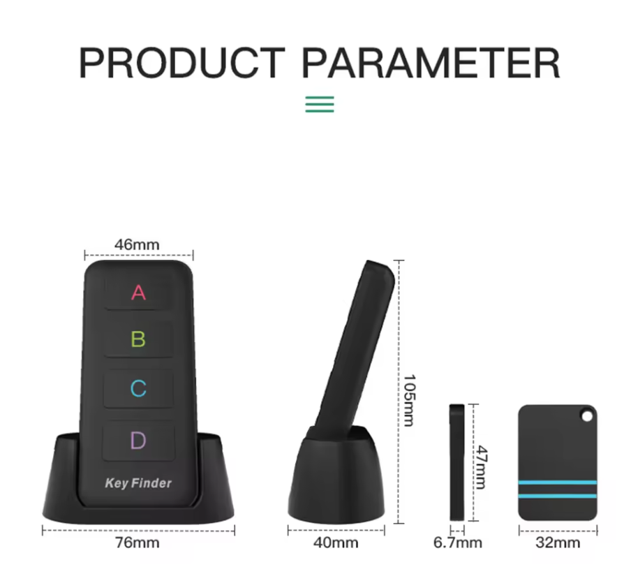 Wireless RF Key Finder Pet Wallet Tracker | 1 Remote + 4 Receivers Locator