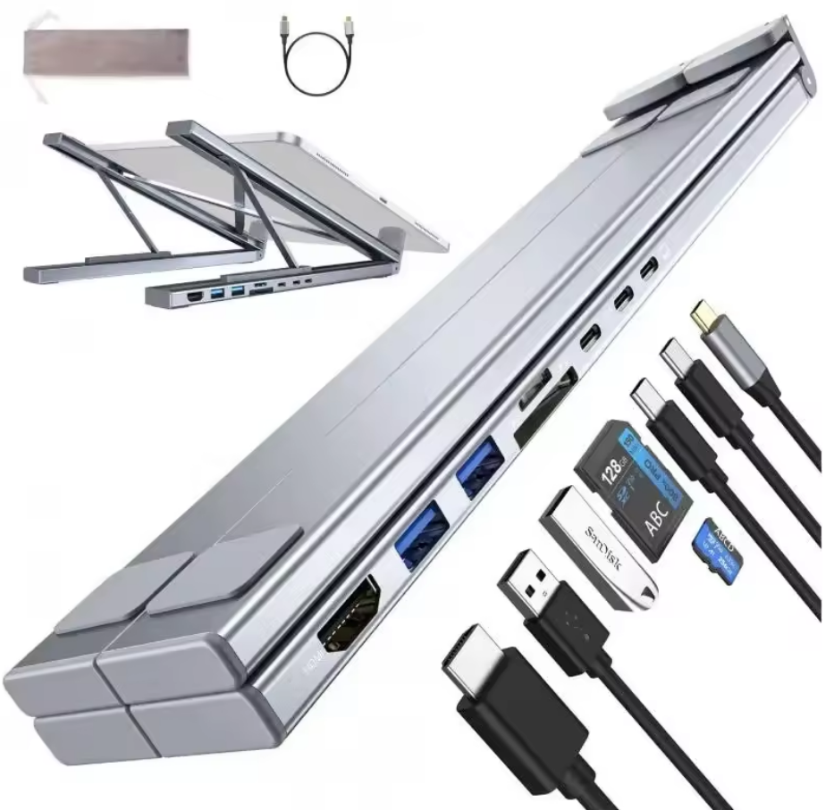 Universal Laptop Stand with USB-C Hub β Adjustable Holder Bracket with HDMI, SD/TF Card Reader, and Type-C Docking Station for MacBook, iPad Pro & Laptops