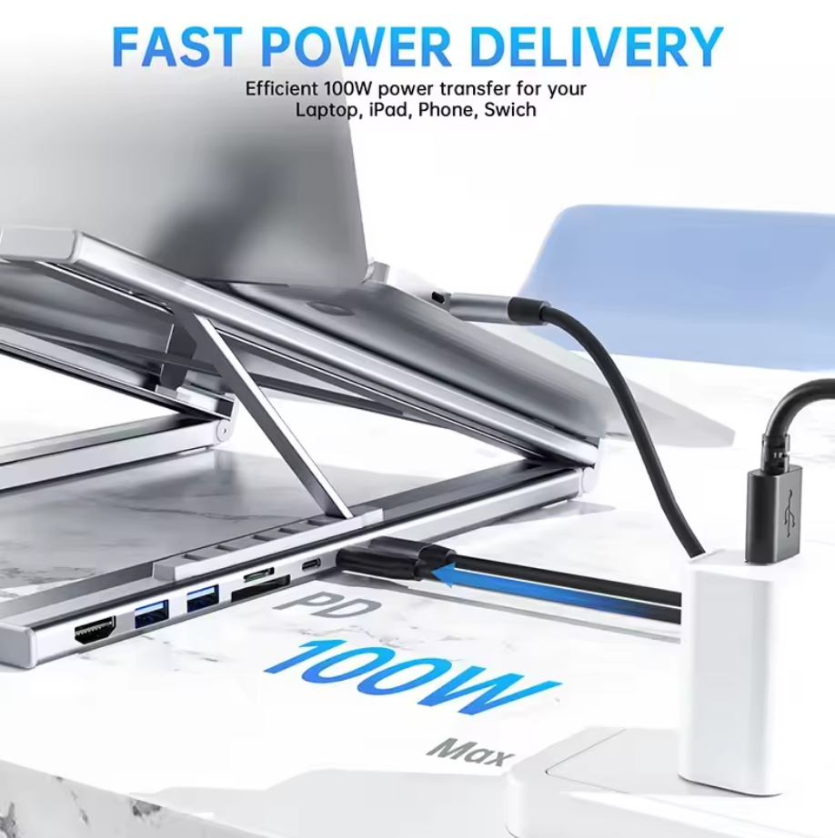 Universal Laptop Stand with USB-C Hub β Adjustable Holder Bracket with HDMI, SD/TF Card Reader, and Type-C Docking Station for MacBook, iPad Pro & Laptops