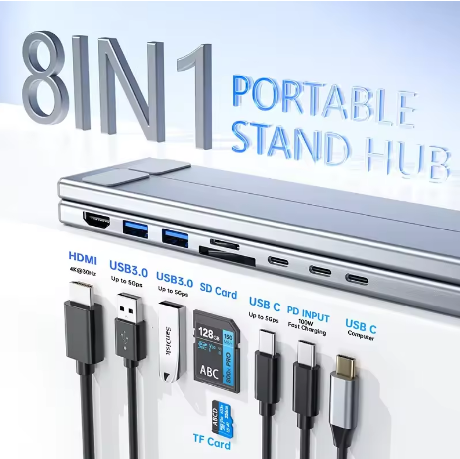 Universal Laptop Stand with USB-C Hub β Adjustable Holder Bracket with HDMI, SD/TF Card Reader, and Type-C Docking Station for MacBook, iPad Pro & Laptops