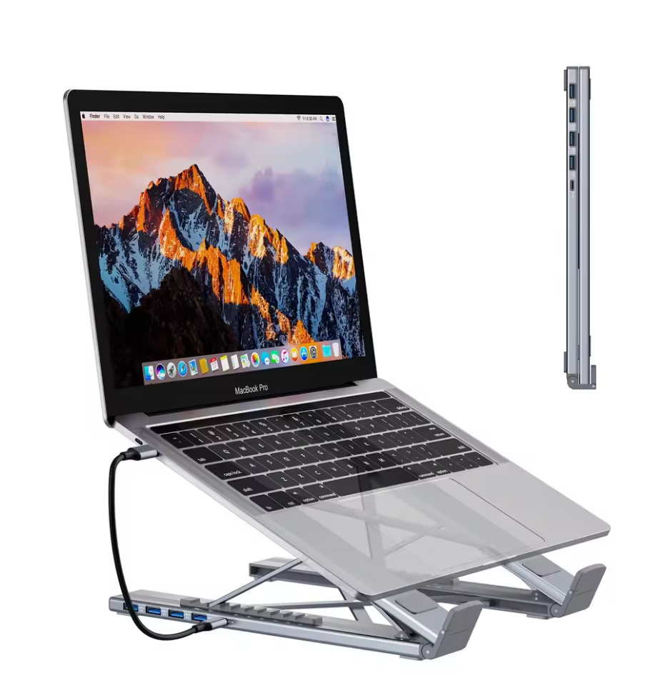 Universal Laptop Stand with USB-C Hub β Adjustable Holder Bracket with HDMI, SD/TF Card Reader, and Type-C Docking Station for MacBook, iPad Pro & Laptops