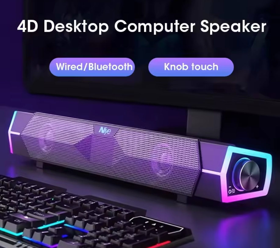 4D Computer Speakers Bluetooth 5.0 – Wired & Wireless Stereo Soundbar with Subwoofer, Loud Surround Sound, USB Speaker for Laptop, Notebook & PC