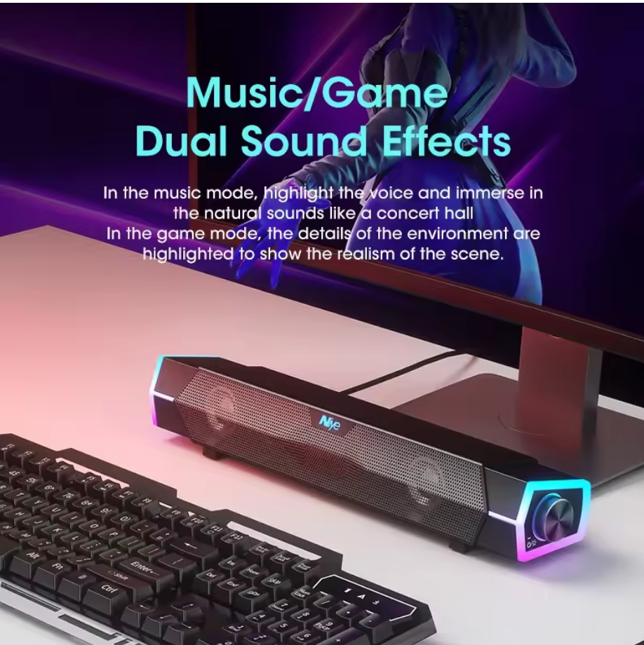 4D Computer Speakers Bluetooth 5.0 – Wired & Wireless Stereo Soundbar with Subwoofer, Loud Surround Sound, USB Speaker for Laptop, Notebook & PC