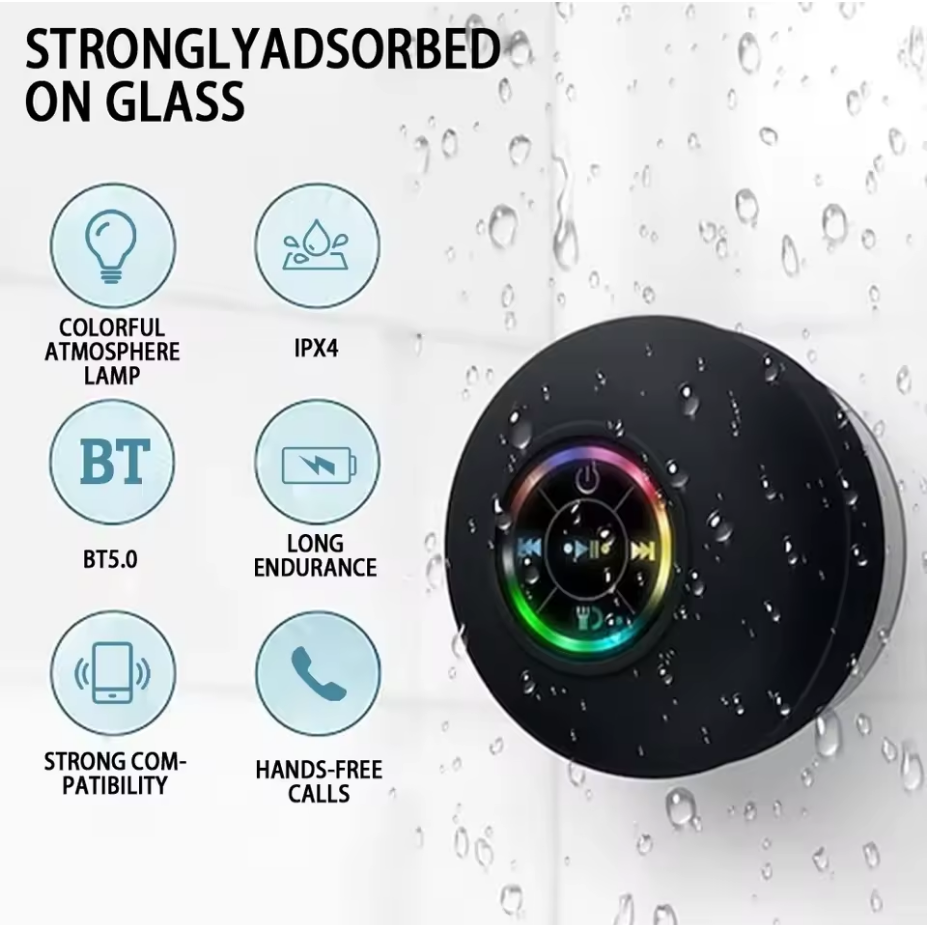 Mini Waterproof Bluetooth Speaker with Suction Cup – Portable Subwoofer, Hands-Free Loudspeaker for Bathroom, Pool, Beach & Car Music