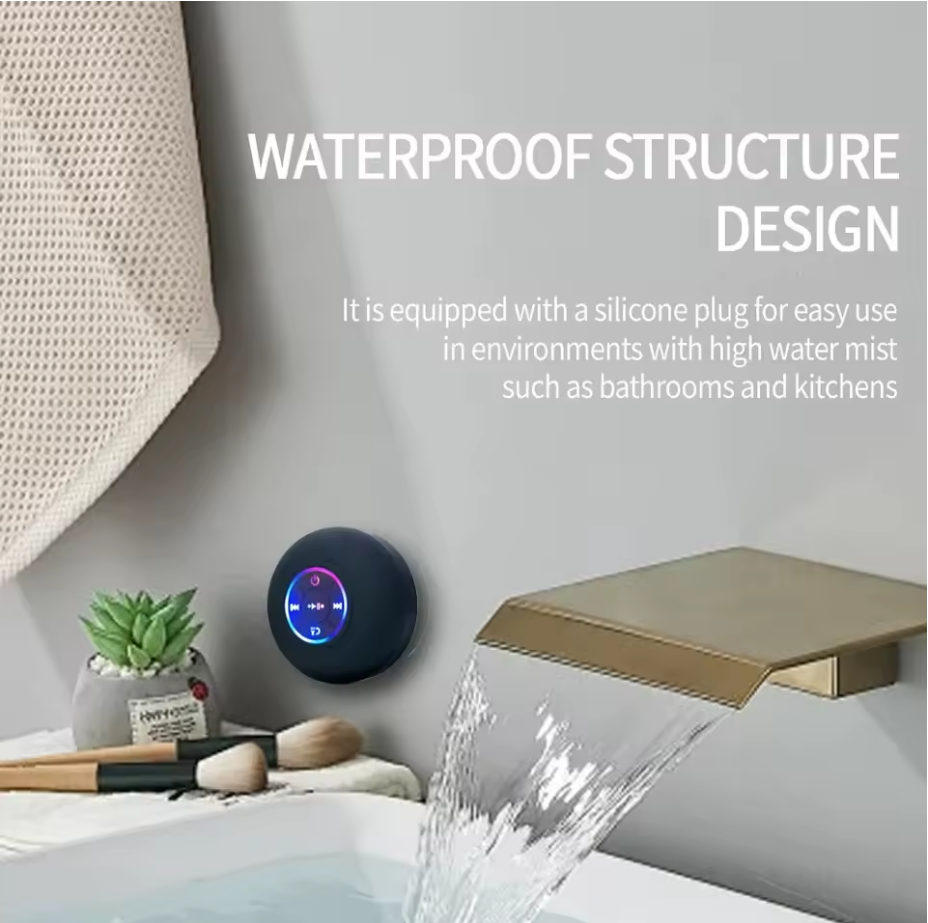 Mini Waterproof Bluetooth Speaker with Suction Cup – Portable Subwoofer, Hands-Free Loudspeaker for Bathroom, Pool, Beach & Car Music