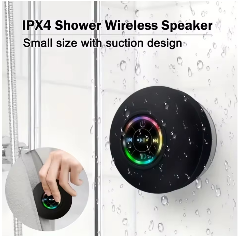 Mini Waterproof Bluetooth Speaker with Suction Cup – Portable Subwoofer, Hands-Free Loudspeaker for Bathroom, Pool, Beach & Car Music