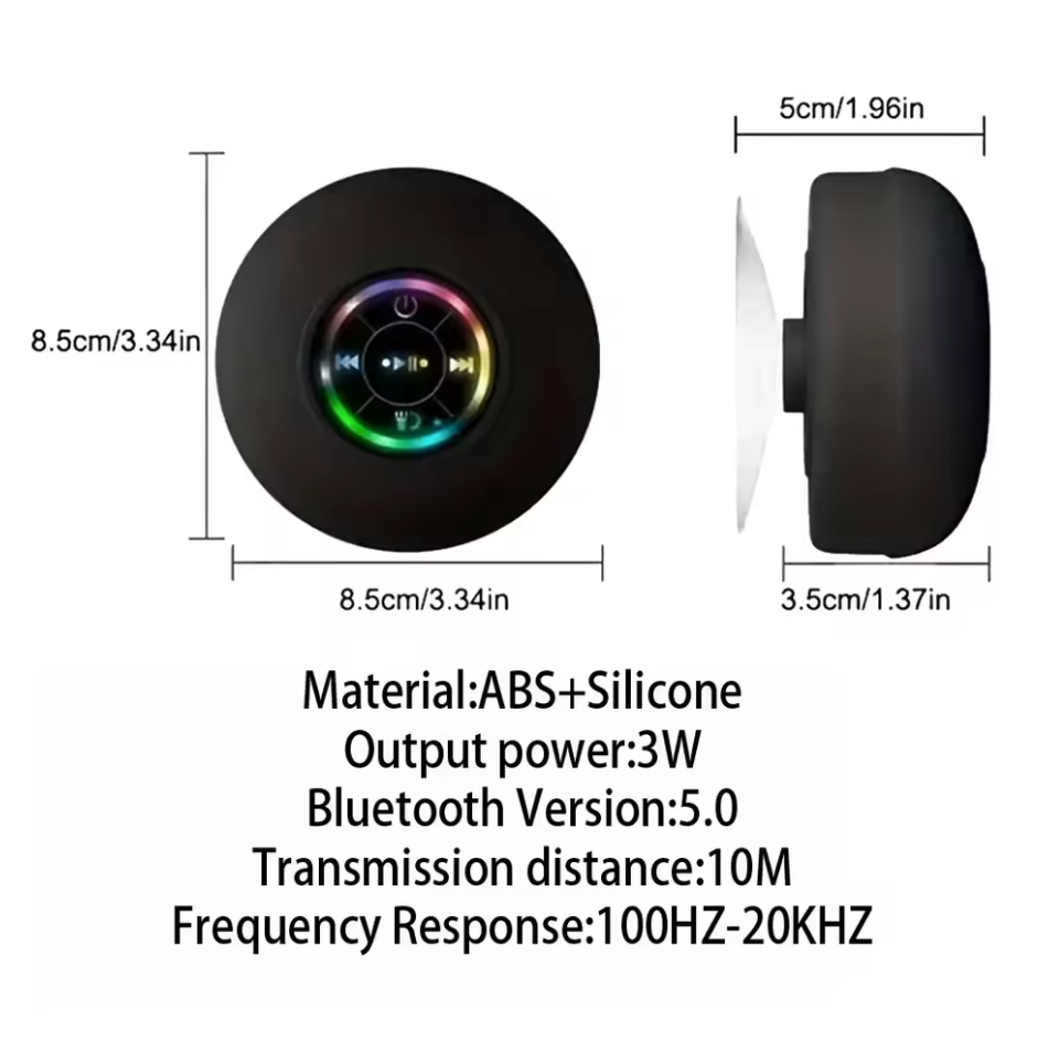 Mini Waterproof Bluetooth Speaker with Suction Cup – Portable Subwoofer, Hands-Free Loudspeaker for Bathroom, Pool, Beach & Car Music