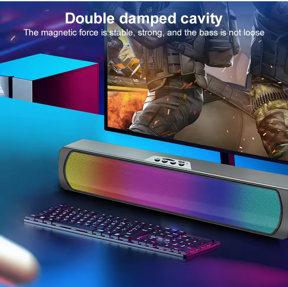 RGB Bluetooth 5.0 Computer Speaker – Stereo Sound Subwoofer for Gaming, Desktop, PC, Laptop & Tablet