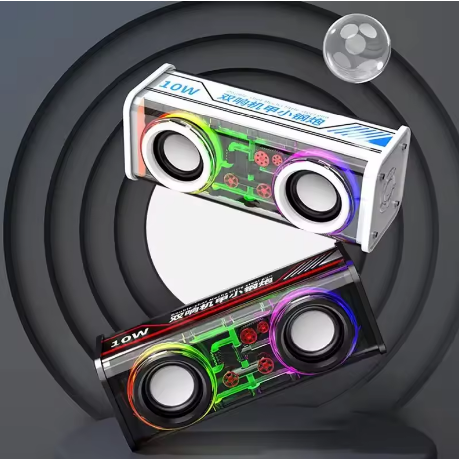 Transparent Mecha Bluetooth 5.0 TWS Speakers β Wireless Mini Party Loudspeaker with Double Bass Diaphragm & RGB Lights