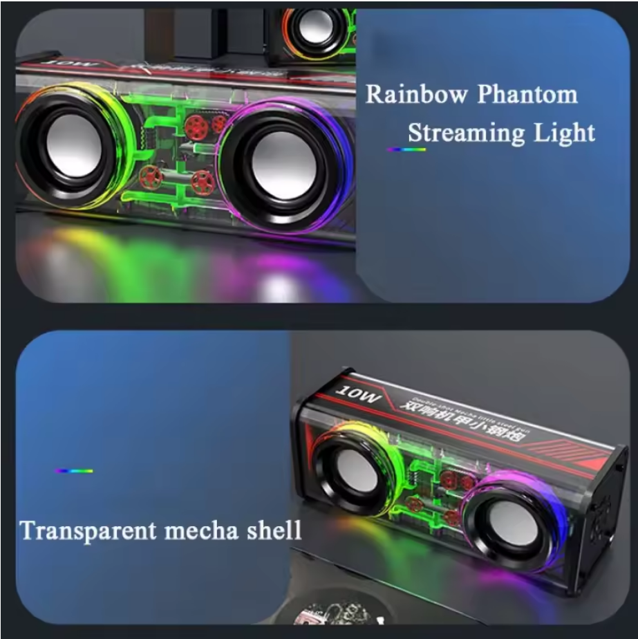 Transparent Mecha Bluetooth 5.0 TWS Speakers β Wireless Mini Party Loudspeaker with Double Bass Diaphragm & RGB Lights