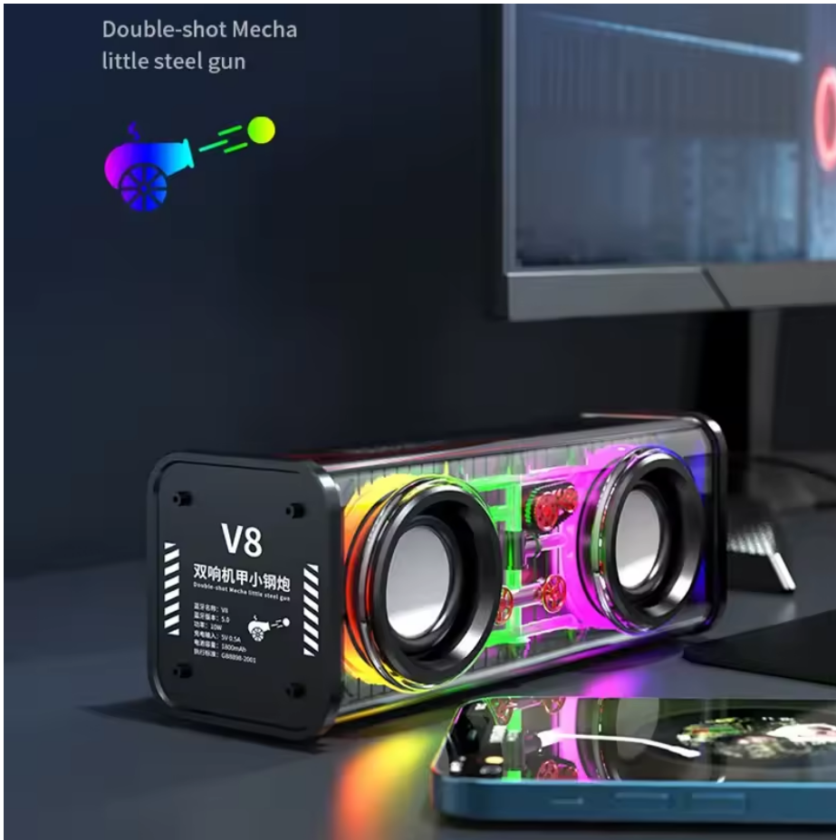 Transparent Mecha Bluetooth 5.0 TWS Speakers β Wireless Mini Party Loudspeaker with Double Bass Diaphragm & RGB Lights
