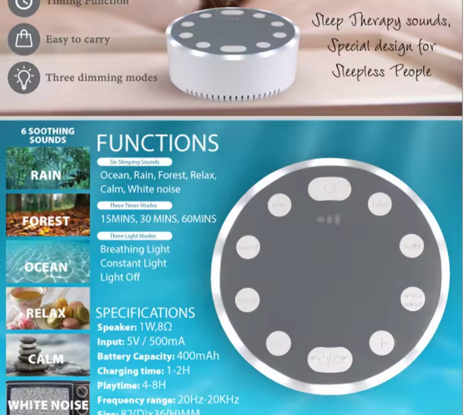 Intelligent White Noise Sleep Speaker – Mood Light with Adjustable Sound & Ambient Sleeping Aid