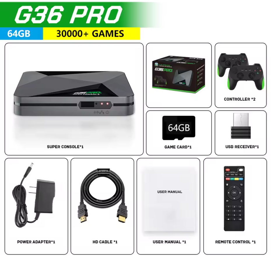 G36 Pro Retro Video Game Console | 120,000+ Games | PS1/GBA/MD/CPS Support with Gamepad | Super Console Gift for Kids & Families