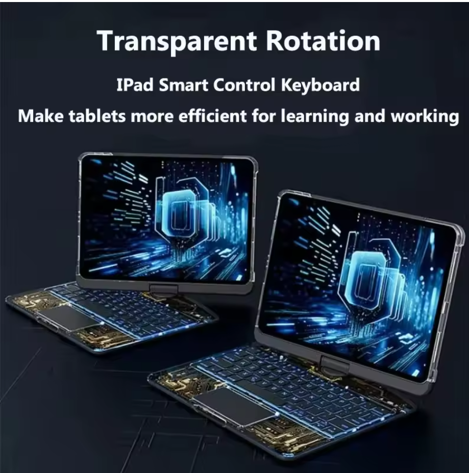 360° Rotating Keyboard Case iPad Backlit LED Transparent/Black/White/Pink Cover