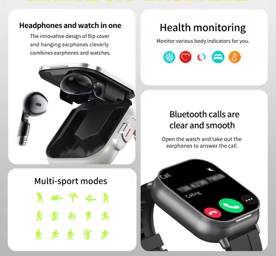 Smart Watch 2 in 1 with Earbuds π§ | Bluetooth Call, GPS, Heart Rate Monitor, Music Player, Fitness Smartwatch for Men & Android iOS Phones