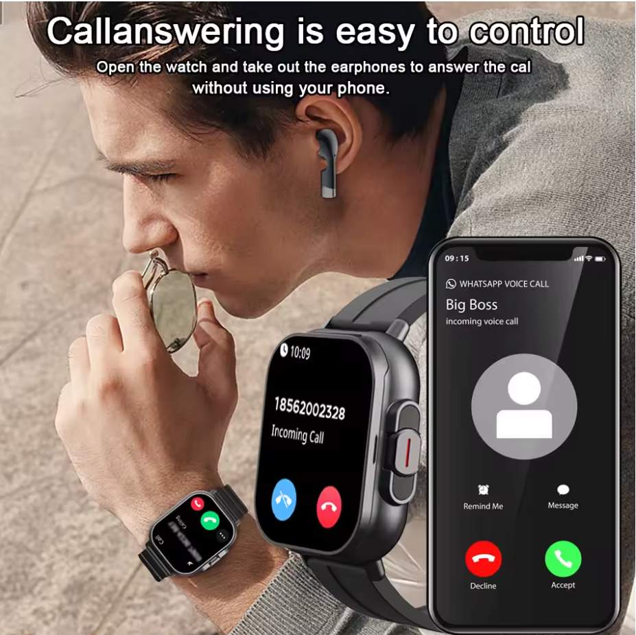 Smart Watch 2 in 1 with Earbuds π§ | Bluetooth Call, GPS, Heart Rate Monitor, Music Player, Fitness Smartwatch for Men & Android iOS Phones