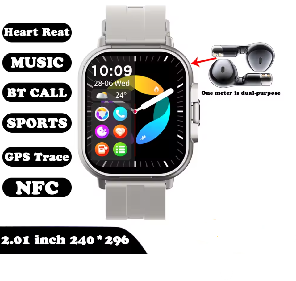Smart Watch 2 in 1 with Earbuds π§ | Bluetooth Call, GPS, Heart Rate Monitor, Music Player, Fitness Smartwatch for Men & Android iOS Phones